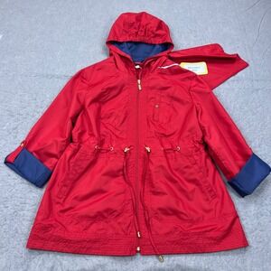 New Susan Graver Rain Jacket Women's Large Red Full Zip Hooded Anorak Packable